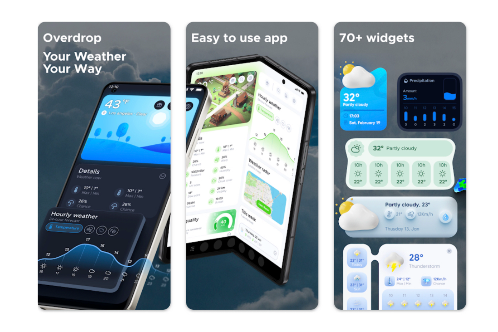 Aperçu de l'application et des widgets de découverte. 