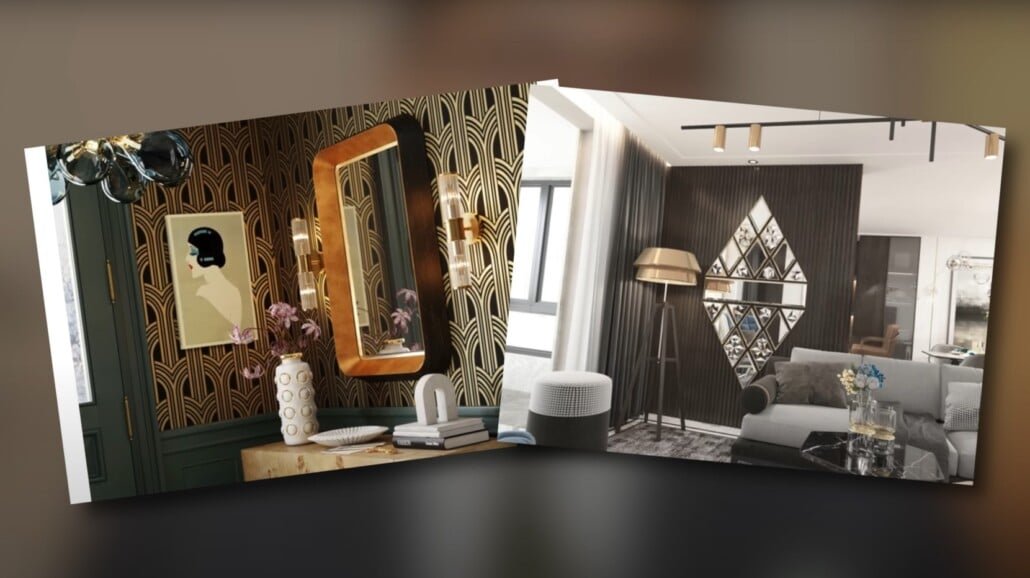 Panneaux d'écran du motif de ventilateur art déco Fond de papier peint art déco-motif associé à des panneaux muraux en miroir en diamant.