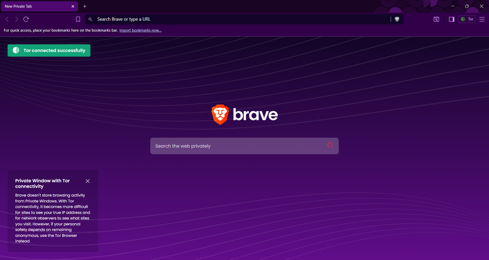 Capture d'écran du navigateur Tor de Brave.