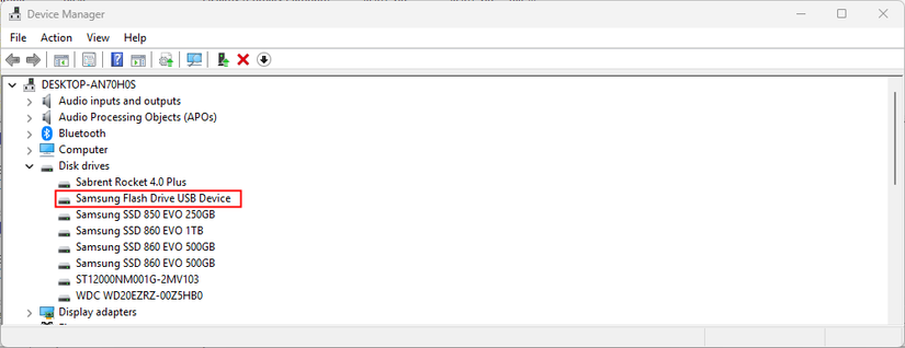 Le flashdrive affiché dans le gestionnaire de périphériques.