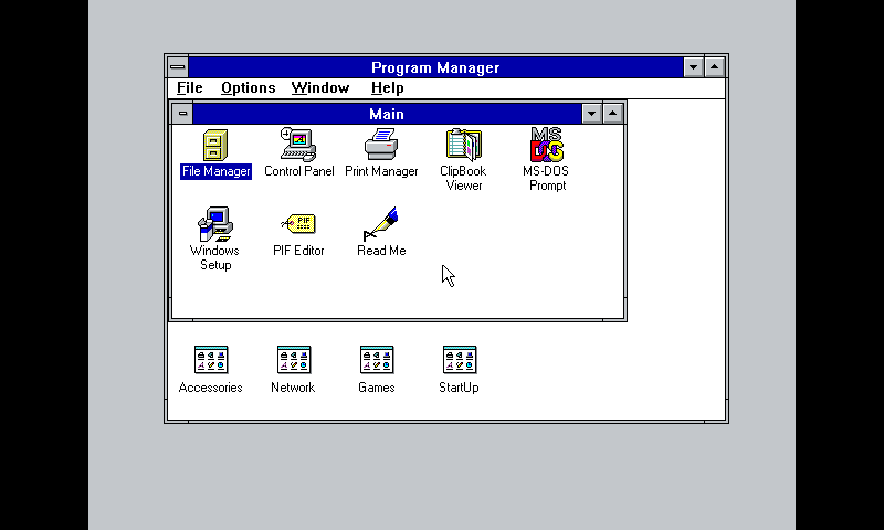 Le bureau Windows 3.11 sous Dosbox sur un Raspberry Pi.