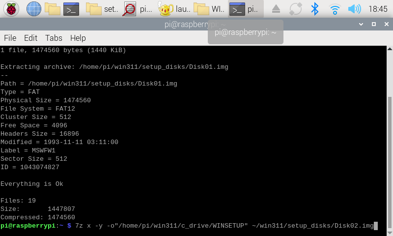 Décompression des fichiers .IMG à l'aide de la commande 7Z dans Linux.