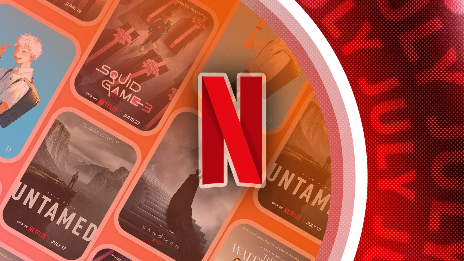 Logo Netflix avec plusieurs émissions en arrière-plan.