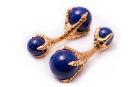 Bouchettes de manchette à griffe d'aigle avec balles de lapis lazuli - 925 Sterling Silver Gold plaqué - Fort Belvedere