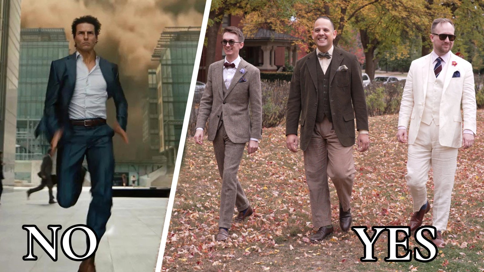 Des photos contrastées d'hommes marchant de manière non-Gentlemanly et Gentlemanly