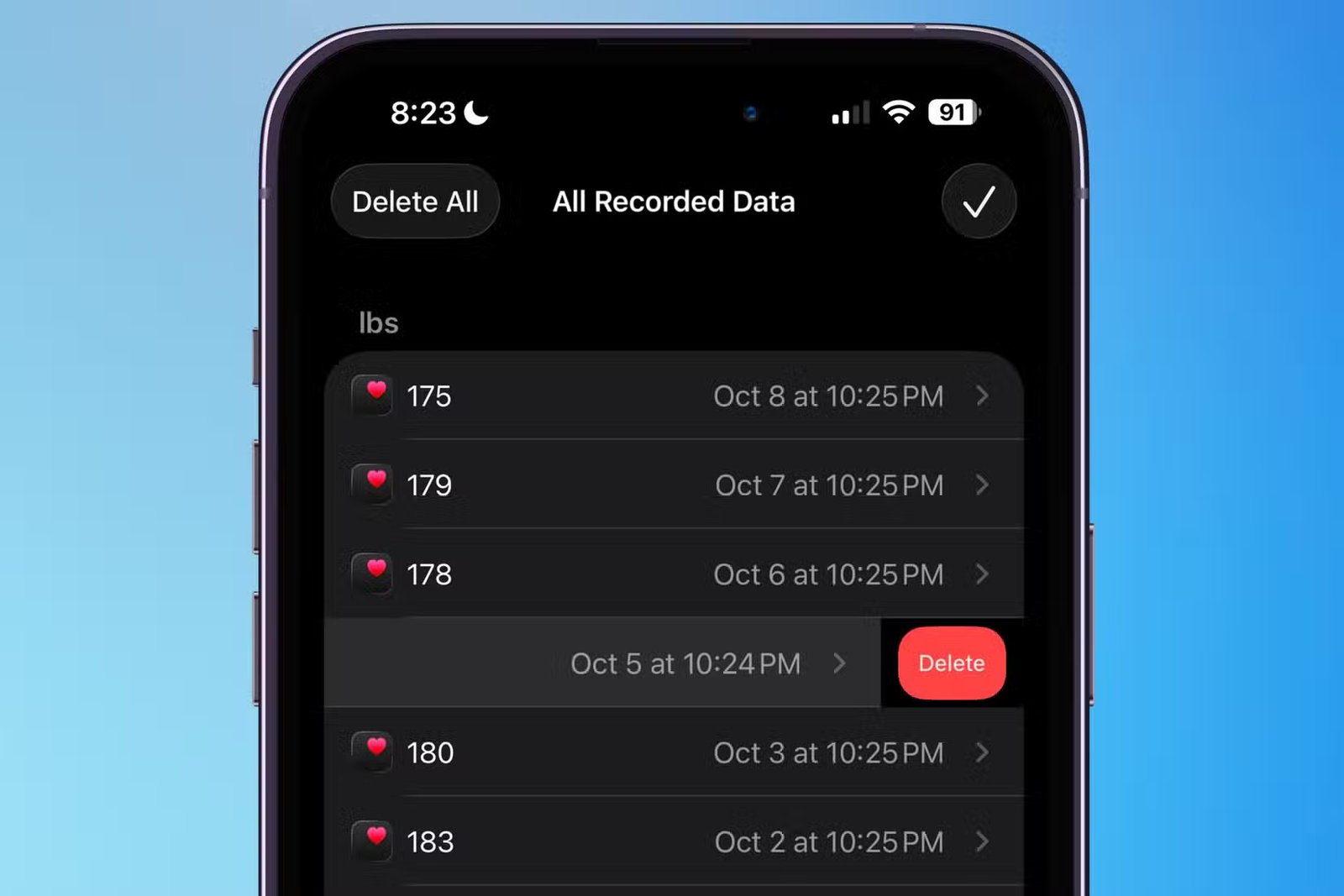 Pondération d'une seule entrée de poids dans l'application Santé.