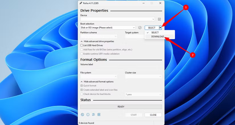 Cliquez sur la flèche, puis sélectionnez Télécharger dans le menu déroulant.