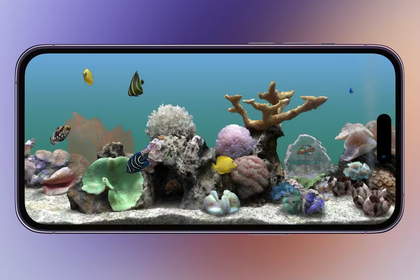 Application Marine Aquarium 2.6 fonctionnant sur un iPhone.