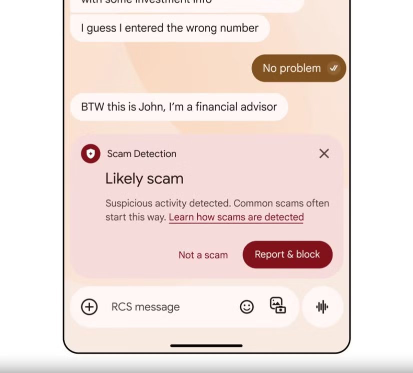Avertissement de détection de l'escroquerie dans les messages Google.