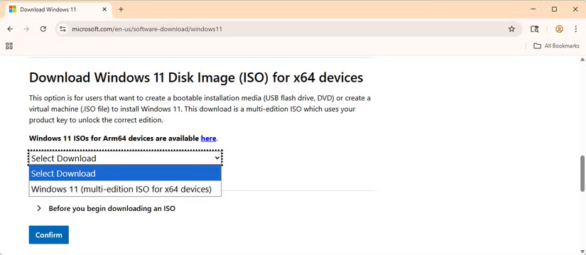 Téléchargement de l'ISO Windows 11 depuis Microsoft.