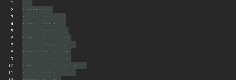 Un fichier de code source avec tout le texte sélectionné, montrant qu'il est composé de divers caractères d'espacement.
