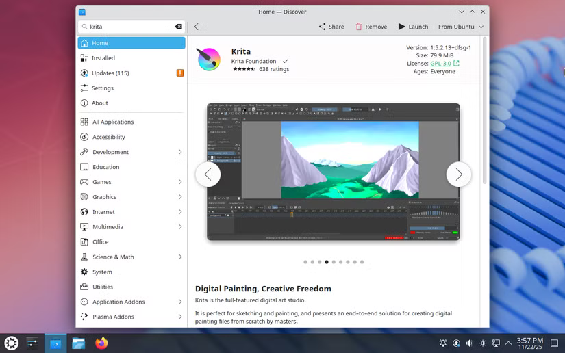 L'application Discover sur Kubuntu.