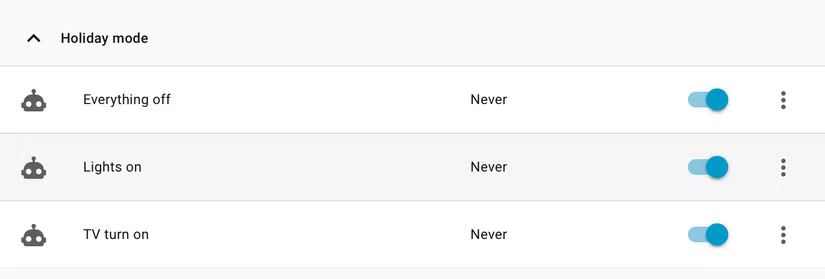 Automatisations du mode vacances dans Home Assistant.