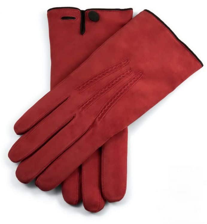 Gants en cuir pour hommes en daim rouille bronze orange avec bouton doublure en cachemire par Fort Belvedere
