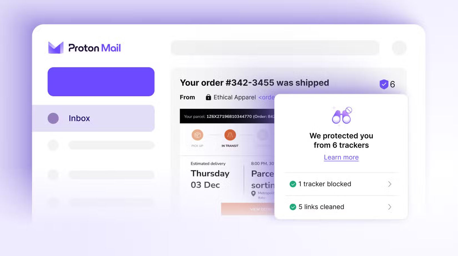 Protection contre le suivi de Proton Mail.