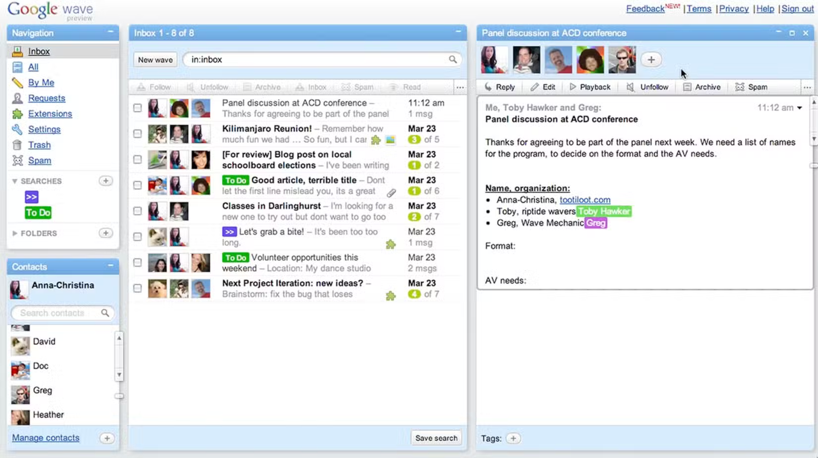 Plusieurs utilisateurs de Google Wave tapant en même temps.