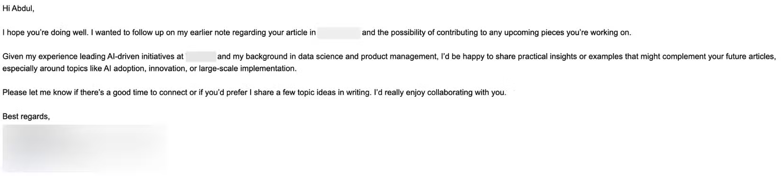 Un email proposant une offre de collaboration trompeuse.