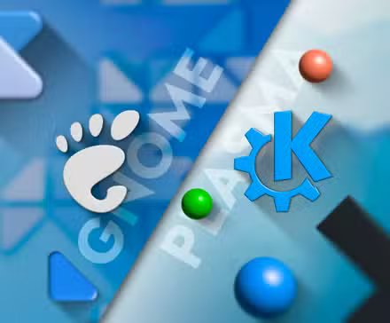 Logo GNOME et logo KDE Plasma côte à côte.