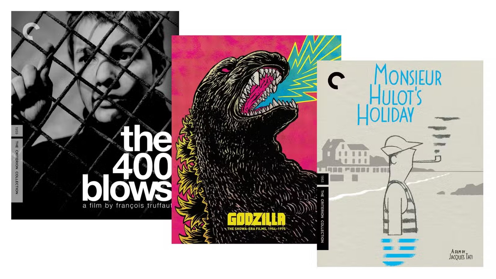 Le Blu-ray Criterion Collection couvre Les 400 Coups, Godzilla et Les vacances de Monsieur Hulot.