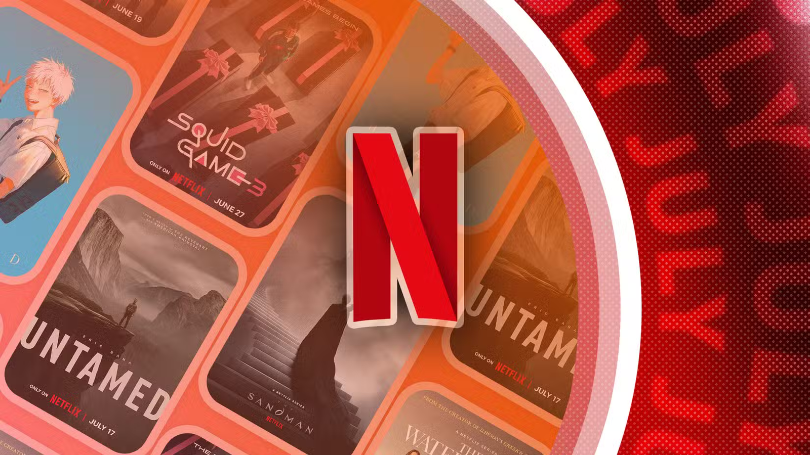 Logo Netflix avec plusieurs émissions en arrière-plan.
