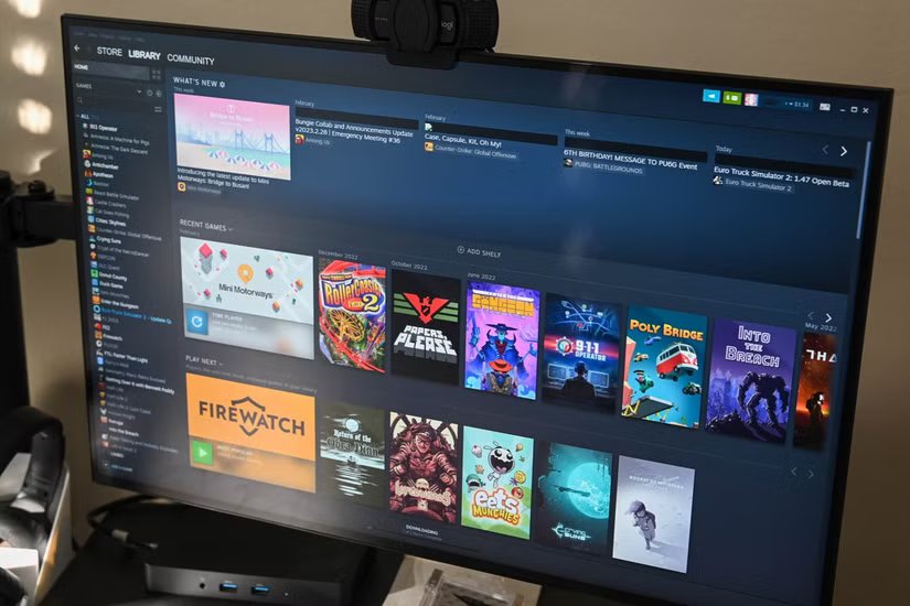 bibliothèque Steam sur un moniteur