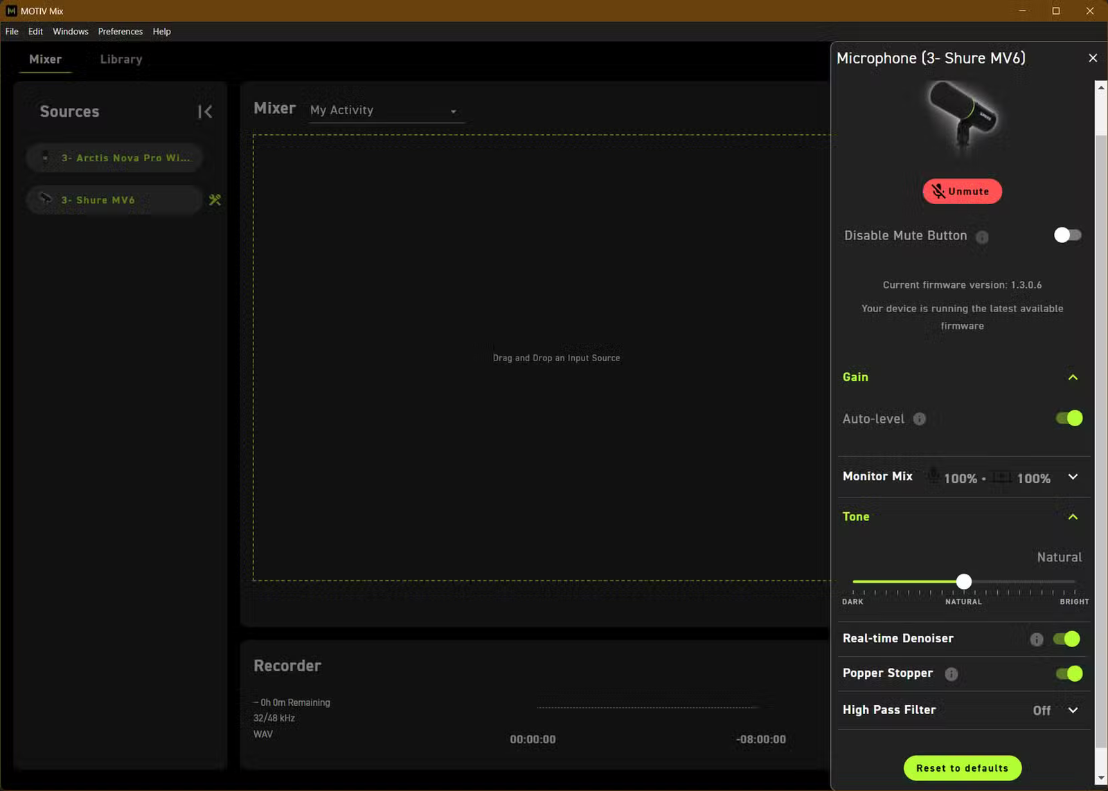 L'application Shure motiv mix.