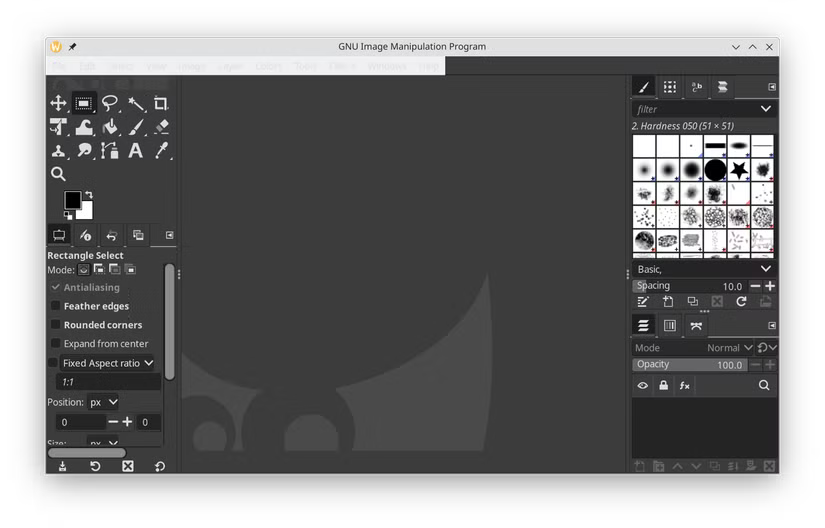 L'interface GIMP par défaut.