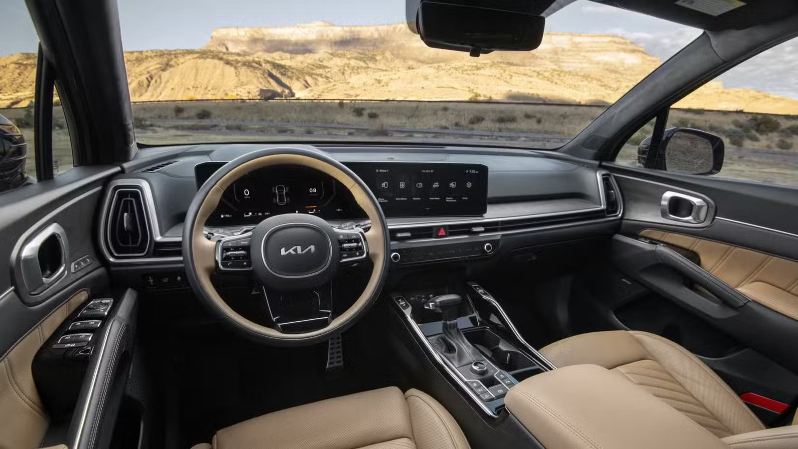 Plan du tableau de bord d'un Kia Sorento 2026.