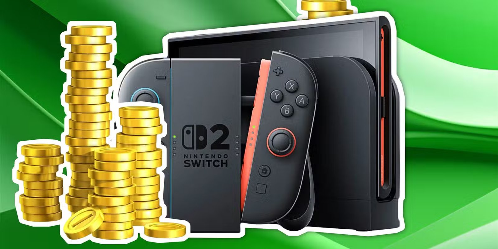 Nintendo Switch avec des pièces d'or à proximité.