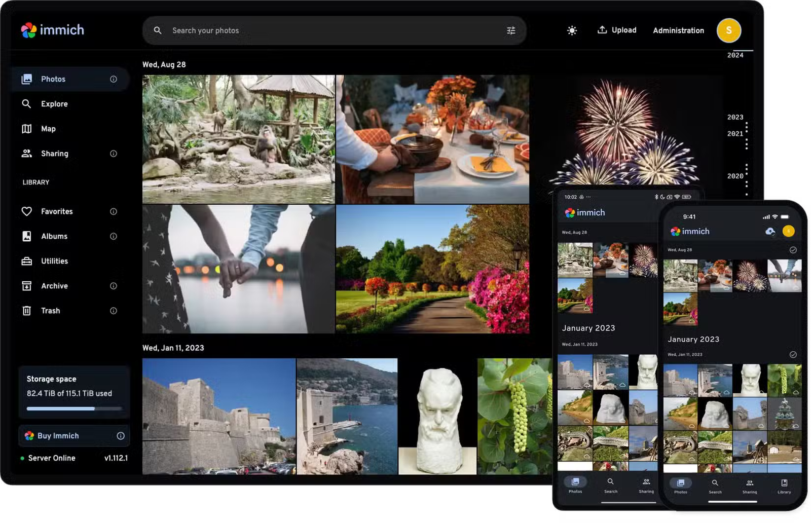 Capture d'écran officielle d'Immich montrant l'interface.