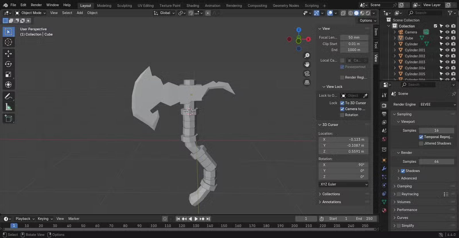 Un marteau low-poly dans Blender.