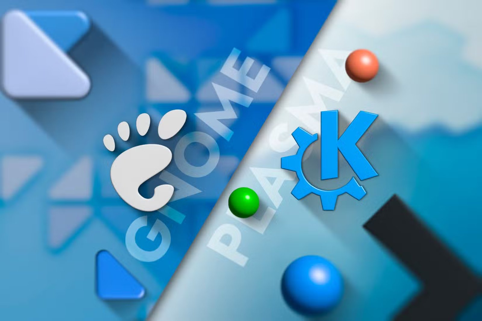 Logo GNOME et logo KDE Plasma côte à côte.