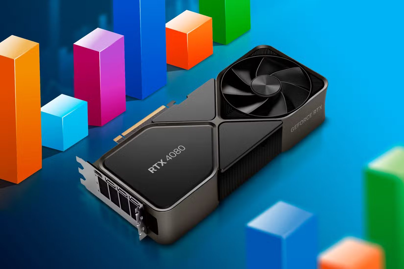 Un GPU avec quelques graphiques de benchmarks.