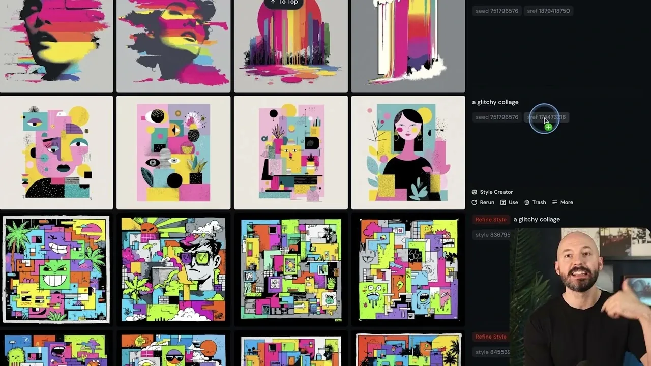 Midjourney Style Creator, choisissant les favoris pendant que le système affine les options silencieusement en arrière-plan.
