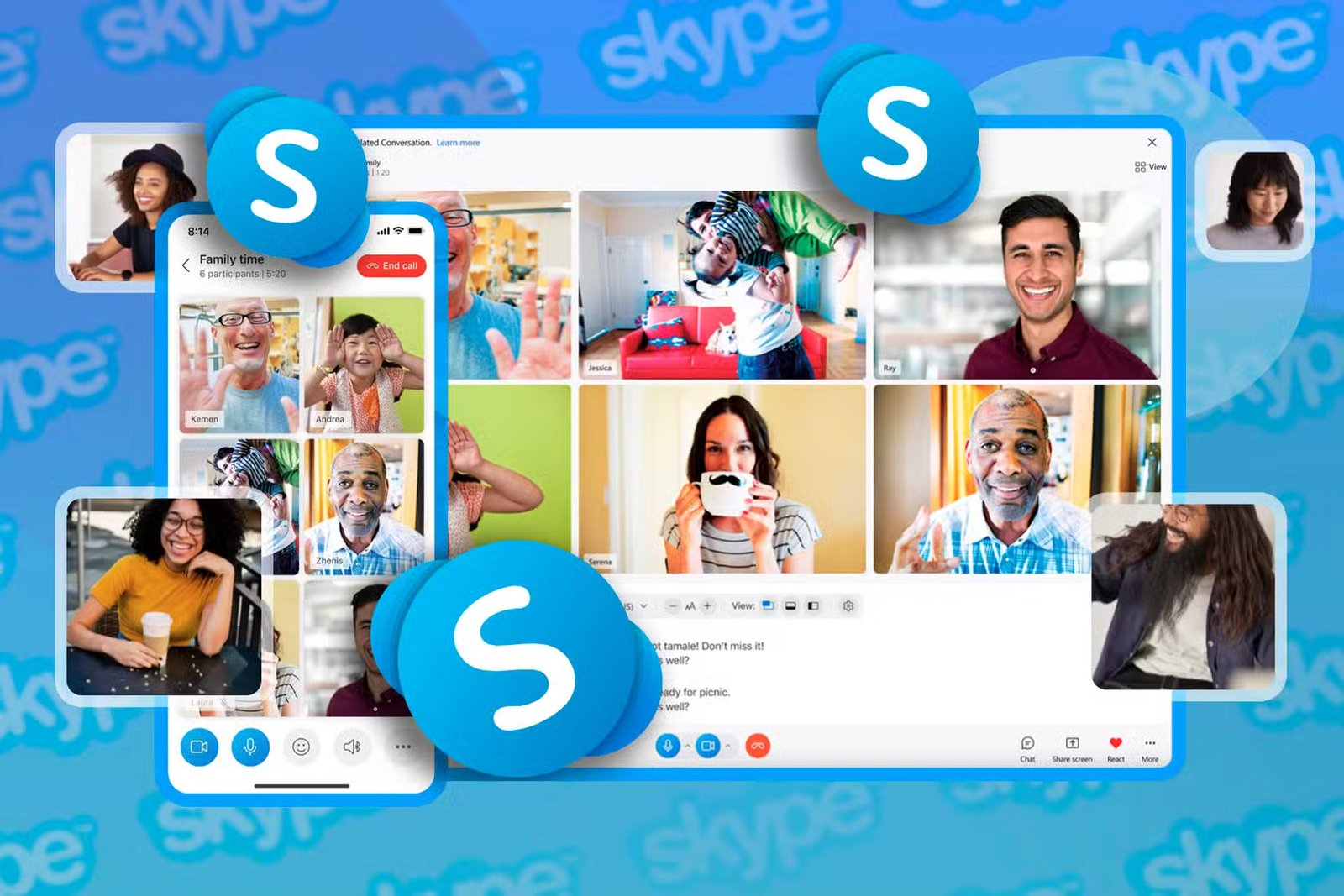 Un appel Skype sur mobile et ordinateur.
