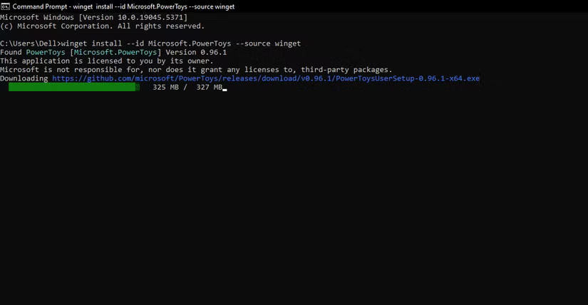 Installation de PowerToys avec Winget.