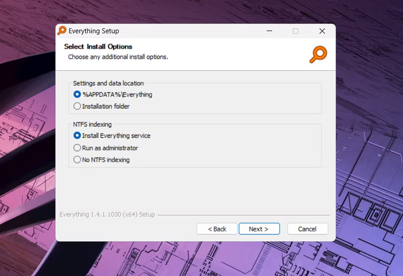Toutes les options d'installation.