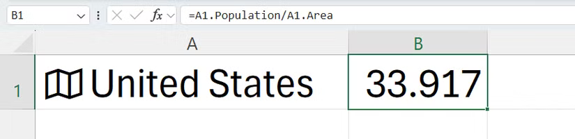 Une formule dans Excel fait référence à un jeton de valeur pour calculer la densité de population.