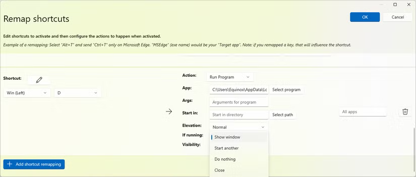 Ouverture de Discord en appuyant sur Windows+D.