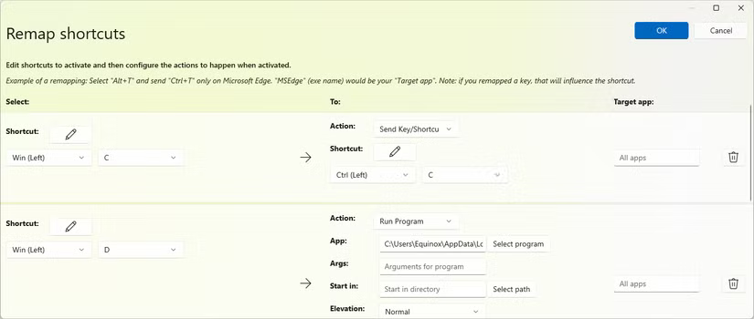 Windows+C a été remappé sur la commande de copie à la place.