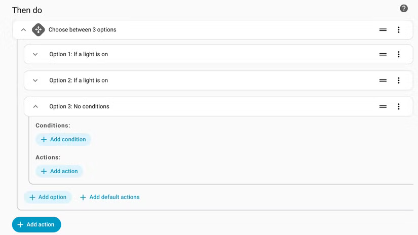 L'action de choix dans une automatisation Home Assistant.