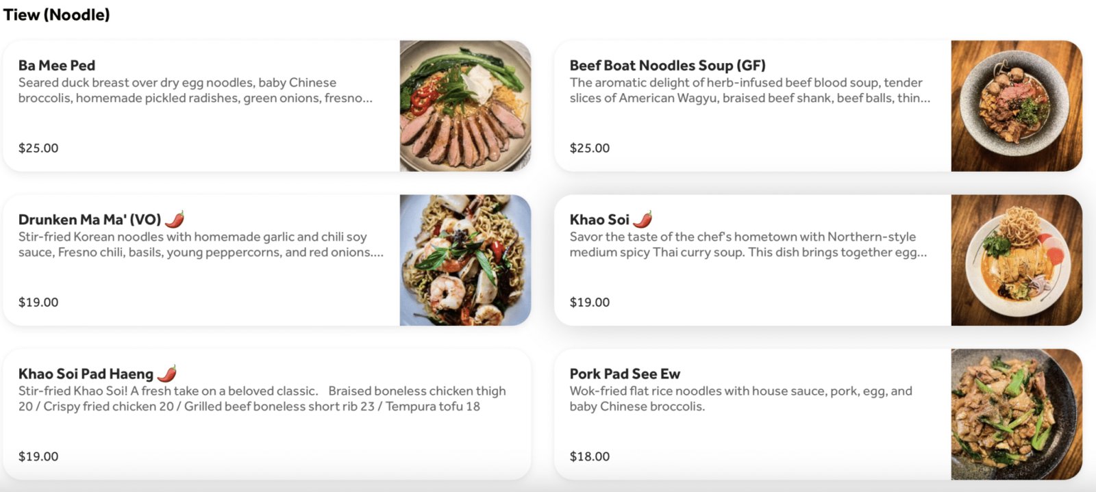 Menu Khao Tiew à Forest Hill, San Francisco. Certains des meilleurs plats thaïlandais de San Francisco