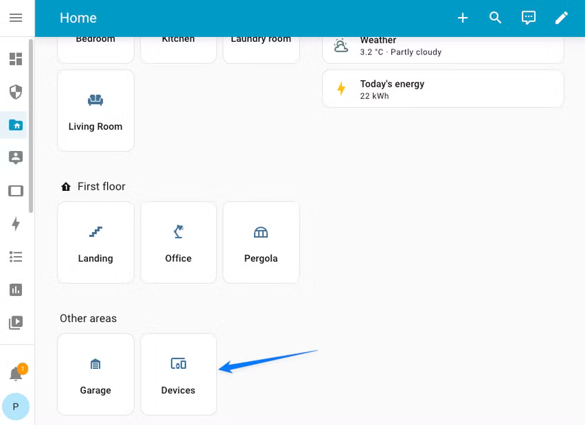 Page Appareils dans le tableau de bord Home Assistant