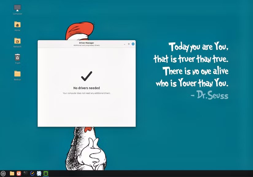 Une capture d'écran du gestionnaire de pilotes de Linux Mint