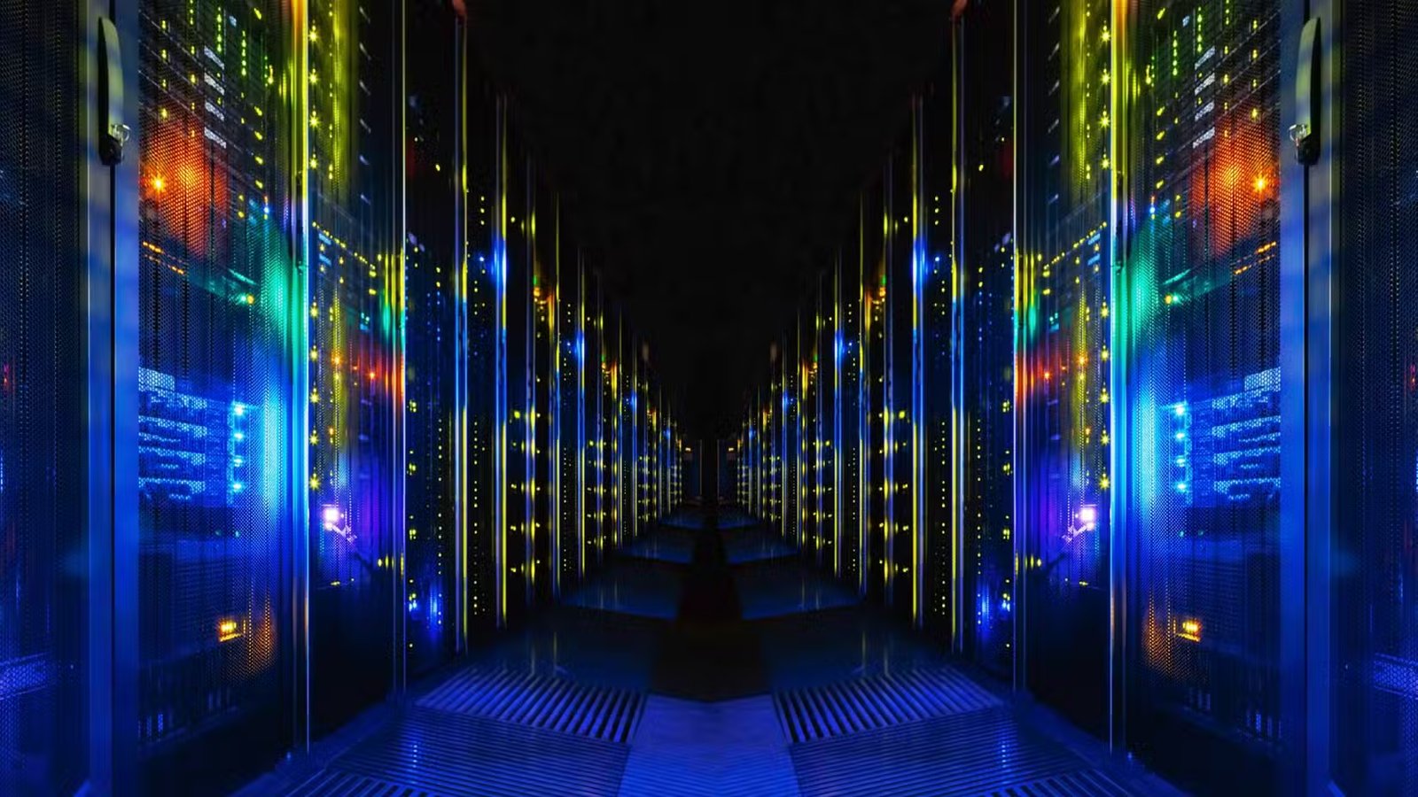 Un rendu artistique de racks informatiques représentant le calcul haute performance.