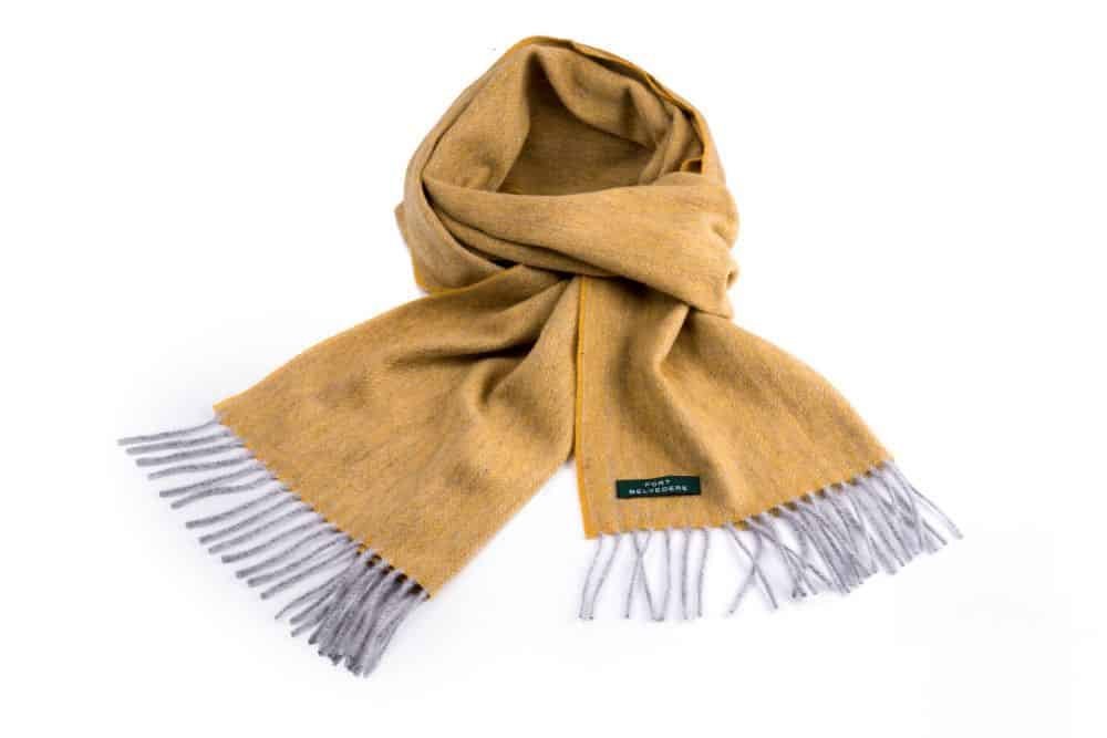 Écharpe en cachemire à chevrons en jaune moutarde et gris