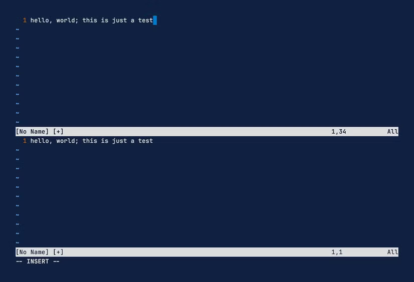 Vim montrant deux tampons divisés avec le même contenu.