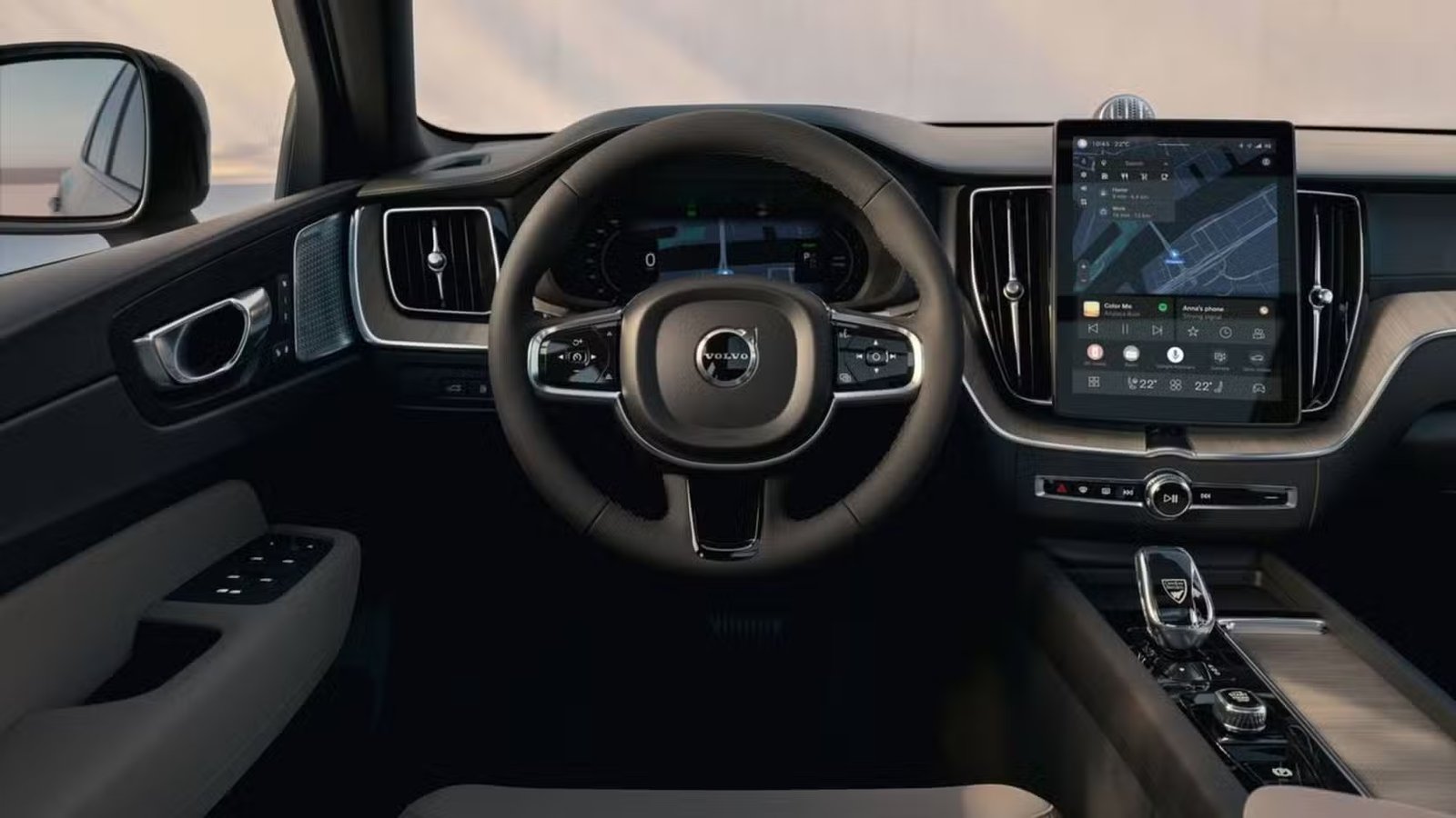 Plan du volant et du tableau de bord à l'intérieur de l'habitacle d'un Volvo XC60 2026.