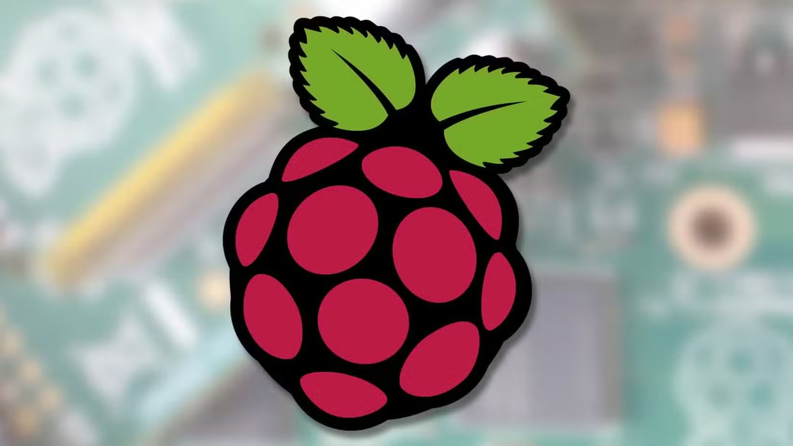 Logo Raspberry Pi au-dessus d'une photo de cartes Raspberry Pi.