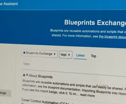 Le site Web Home Assistant Blueprints Exchange sur un écran d’ordinateur de bureau.